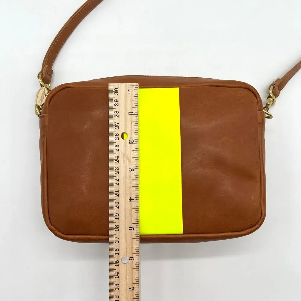 CLARE V Midi Sac Tan Nappetto Stripe Leather Crossbody Bag Women Neon Yellow NEW - Picture 15 of 16